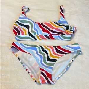 Aerie Colorful Striped Bikini Set TOP X-Large, BOTTOM Large
